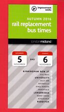 Timetable - London Midland - Rail Replacement Buses - Birmingham Redditch - 2016
