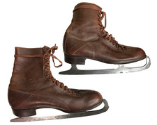 Pair Fagan Vintage Brown Leather and Steel Ice Skates Made in Germany