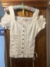 Genuine Oktoberfest Bavarian White Dirndl Bustier Blouse Strings UK 12 14 Marjo