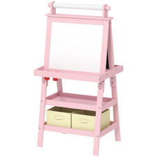 Kids Art Easel Double-Sided Blackboard Whiteboard w/ Paper Roll Storage 3-6 Year