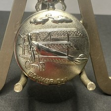 Stainless Steel Quartz Pocket Watch Depicting A Embossed Biplane. Boxed. PW12