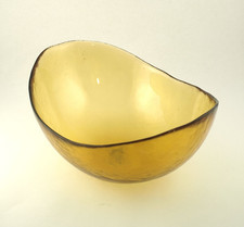 ORANGE Fruit Bowl Glass HABITAT Amber Oval Dish Small Handmade VGC  8.5 in long