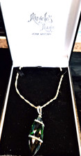 Vintage 925 silver necklace with Emerald green large pendant in box 