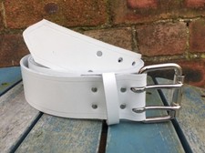 White Leather Double Prong Belt 1 1/2" or 2" Wide Handmade 100% Real Leather