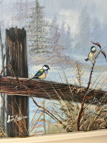Oil painting bluetits in - painting,
