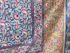 Vtg PAST TIMES Throw/Tablecloth/Bedspread. Floral Indian Blockprint 100% Cotton