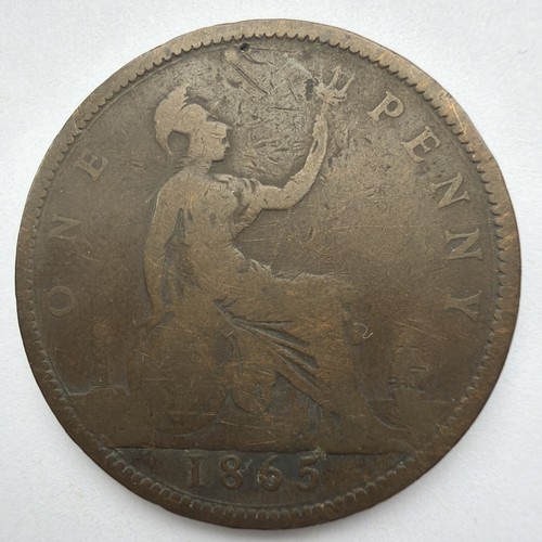 1865 one penny - 1865, coin,