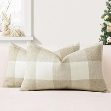 JOTOM Set of 2 Classic Plaids Cushion Covers 30x50 cm Farmhouse Buffalo Check So