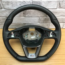 Genuine SEAT FR Leon 5F black leather, red stitch steering wheel. SUPERB!   15A