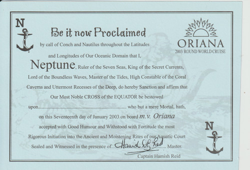 Oriana certificate - 'oriana',