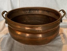 Vintage Rustic Copper Trough Planter Plant Pot Holder Oval Pan Brass Handles