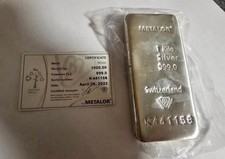 Metalor Fine Silver Bullion Bar 1kg 999.0 with Certificate of Authenticity