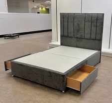 Highgrove 'Milan' Grey Velvet Double Bed Standing Headboard + Base 2 Drawer NEW