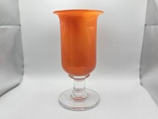 Vintage heavy orange cased glass vase - clear stem, signed FJT '71