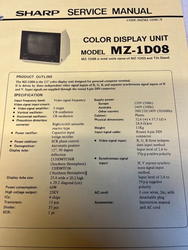 Sharp color display unit - sharp,