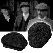 Retro Newsboy Cap Men Octagonal British Herringbone Flat Hat Autumn Winter