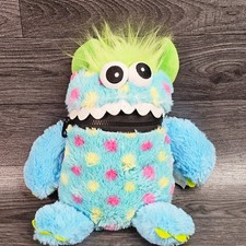 Worry Monster Plush Toy with Zipper Mouth Colourful Polka Dots and Green Hair