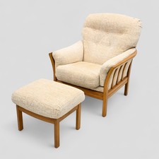 Ercol Style Easy Chair And Footstool Light Wood Frame VGC FREE UK Delivery