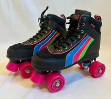 Rio Roller Skates Quad Wheels Black Neon Multi Coloured Uk 6 Inc bag and Pads