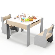 4-in-1 Kids Table and Chair Set Children Wooden Activity Table w/ Storage