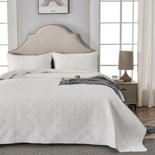 Qucover White Bedspreads Double Size 3-Piece Quilted Bedspreads Double Bed Throw