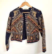Zara Embroidered Jacket Size S Boho Hippie Embellished Folklore Boxy