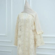 New Luxury Handmade Dubai Abaya Lace Textured Floral Pearl With Hijab