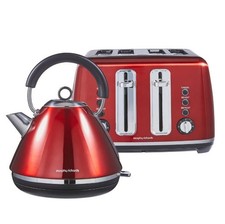 Morphy Richards Accents Red 1.5L Kettle & 4 Slice Toaster Matching Bundle Set