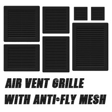 Black Air Vent Grille with Anti-Insect Mesh / Fly Screen and Screw Covers