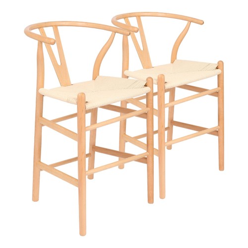 Wooden wishbone bar stools - 2x,