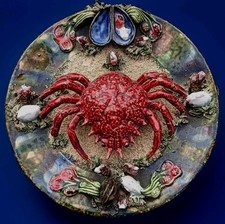 Vintage Majolica Palissy Spider Crab Sea Bed Wall Plate Portuguese Wall Hanging