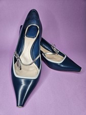Genuine Christian Dior navy blue  grey mary jane kitten heel women's shoe size 4