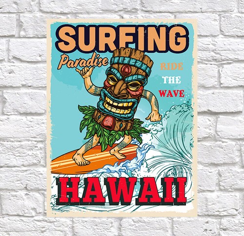 Hawaii surfing retro metal - metal, tin