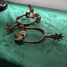 Early Cowboy Western Boot Spurs Steel With Brass Trim 8 Point Stars Display Item