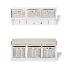White hallway bench and coat - and,