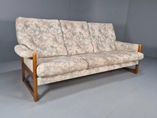 Vintage 1970s Wood Frame 3 Seat Sofa Floral Cotton Upholstery Retro EB9474 M3SS