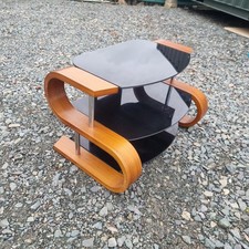 Bentwood & Tempered Black Glass TV Stand – Modern Retro Style Media Unit