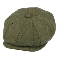 Genuine Tweed Newsboy Cap 100% Wool Green Red Stripe Flat Hat Vintage Style