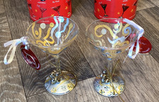 2x Lolita Mini-Tini Jingle Bells Martini Glass Ornament Hand Painted in Box