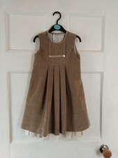D'Arcy Brown 3-4 Girl's Pinafore Dress, Soft Cord , With Mother Of Pearl Buttons