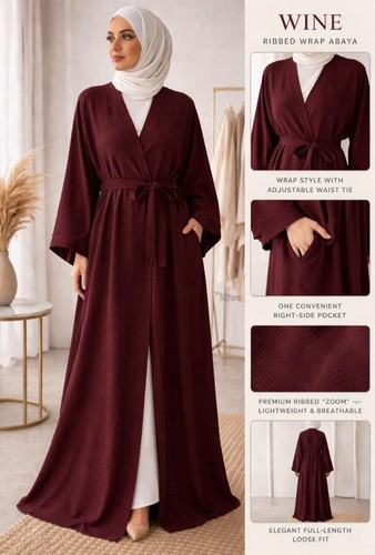 Women ribbed wrap abaya - ribbed,