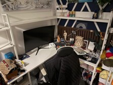 CubiCubi L-Shaped Desk with Hutch, 150x120x144 cm Corner Computer Desk, Large Ho