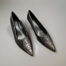 Next Forever Comfort Ladies Snakeskin Grey Kitten Heel Court Shoes UK Size 4