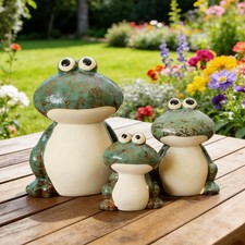 3x Ceramic Frog Statues