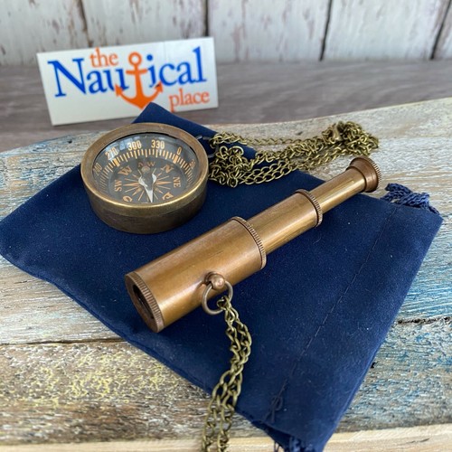 Brass telescope compass gift - &,