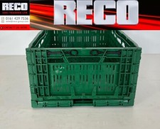 10 X USED FOLDING GREEN STACKING CRATES 600 x 400 x 180mm STORAGE BOX, BALE ARM