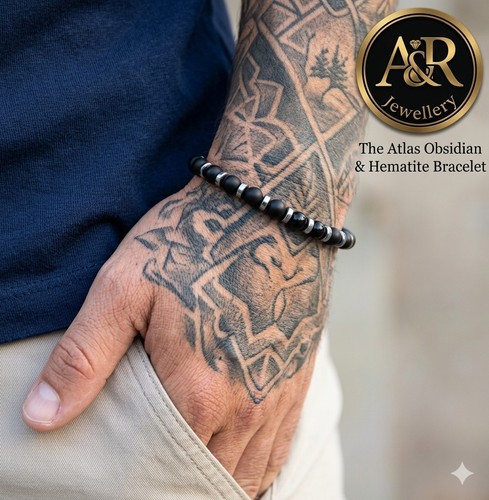 Men beaded bracelet black - men's, bracelet: