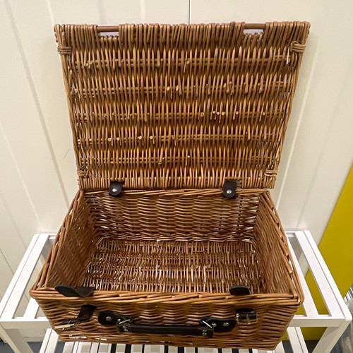Brown wicker picnic basket - wicker,