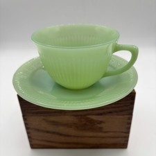 Vintage Fire King Jadeite Jane Ray Ribbed Cup And Saucer Set