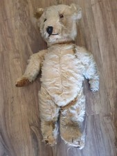 Vintage 16" Mohair Jointed Clockwork Musical Teddy Bear Much loved Condition